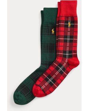 Polo Ralph Lauren Plaid Cotton-Blend Trouser Sock 2-Pack - Red