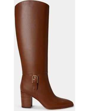 Ralph Lauren Raelynn Calfskin Tall Boot Heel - Brown