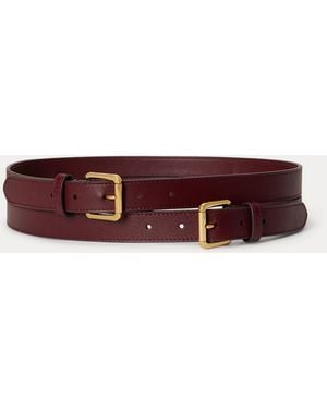 Ralph Lauren Leather Double-Buckle Stacked Wide Belt - Red