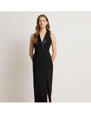 Ralph Lauren Double-Breasted Crepe Sleeveless Gown - Black