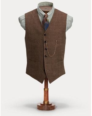 RRL Linen Herringbone Waistcoat - Brown