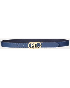 Ralph Lauren Smalle Omkeerbare Leren Riem Met Logo - Blauw