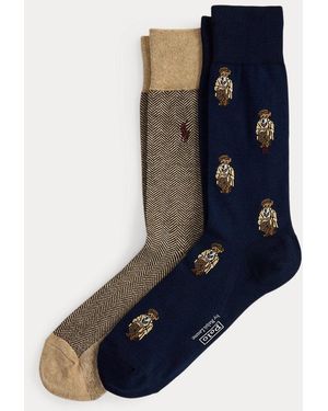 Polo Ralph Lauren Set Van 2 Paar Sokken Met Polo Bear - Blauw