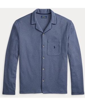 Ralph Lauren Herringbone-Knit Pajama Shirt - Blue