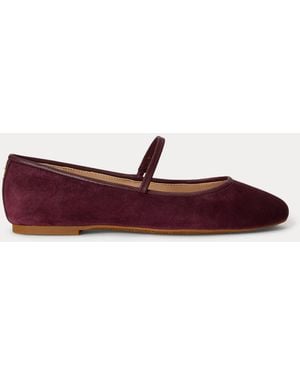 Ralph Lauren Jayna Nappa-Trim Suede Mary Jane Flat - Red