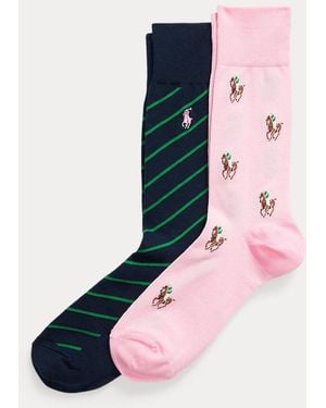 Polo Ralph Lauren 2-Pk Sokken Met Pony All-Over En Strepen - Roze