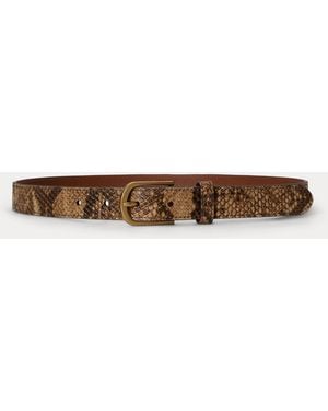 Ralph Lauren Rounded-Buckle Embossed Skinny Belt - Blue