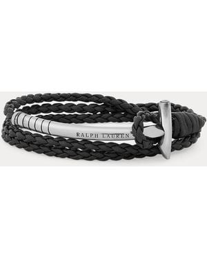Ralph Lauren Triple-Wrap Leather Mallet Bracelet - Black