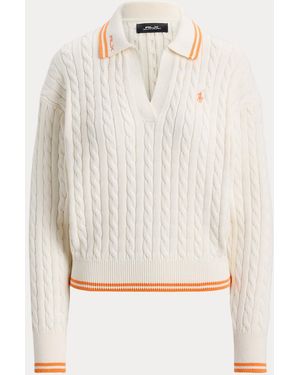 Ralph Lauren Cable-Knit Polo-Collar Jumper - White