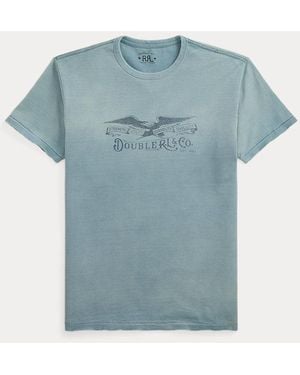 RRL Distressed Jersey Graphic T-Shirt - Blue