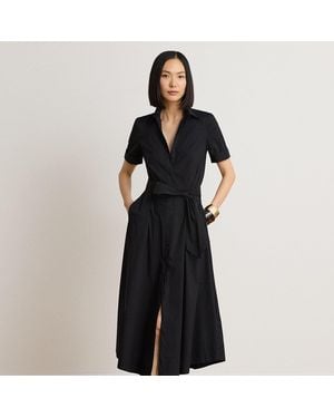 Ralph Lauren Belted Stretch-Cotton-Blend Shirtdress - Black