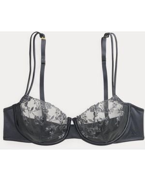 Ralph Lauren Embroidered Mesh & Satin Bra - Grey