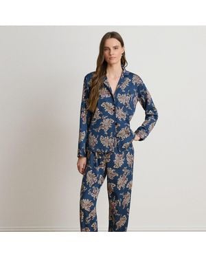 Ralph Lauren Satinet Pyjamaset Met Bloemen En Paisley - Blauw
