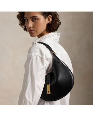 Polo Ralph Lauren Kleine Leren Polo Id Schoudertas - Zwart