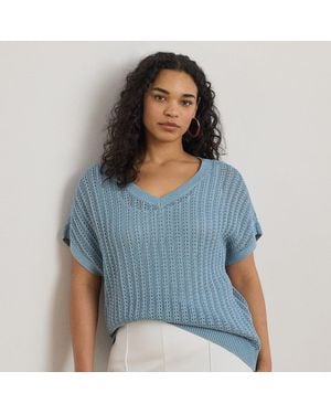 Ralph Lauren Ralph Lauren Cotton-Blend Mesh Short-Sleeve Sweater - Blue