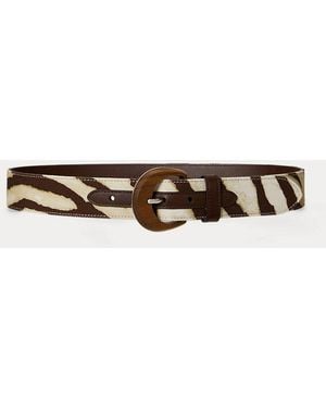 Ralph Lauren Zebra-Print Wood-Buckle Wide Belt - Brown
