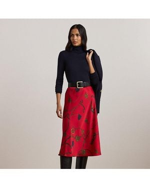 Ralph Lauren Belting-Print Satin Charmeuse Midi Skirt - Red