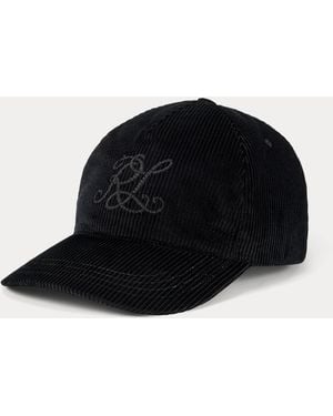 Ralph Lauren Monogram Corduroy Ball Cap - Black