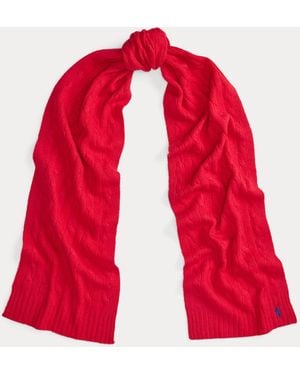 Polo Ralph Lauren Cable-Knit Wool-Cashmere Scarf - Red