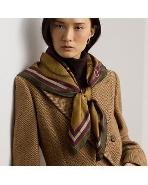 Ralph Lauren Glen Plaid & Belting-Print Silk Scarf - Green