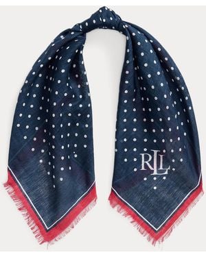 Ralph Lauren Polka-Dot Linen-Cotton Square Scarf - Blue