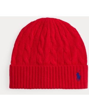 Ralph Lauren Cable-Knit Wool-Cashmere Beanie - Red