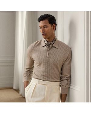 Ralph Lauren Houndstooth Cashmere Polo-Collar Jumper - Natural