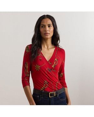 Ralph Lauren Ralph Lauren Belting-print Jersey Surplice Top - Red