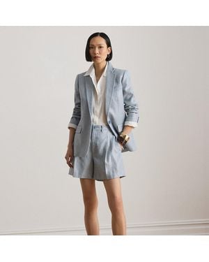 Ralph Lauren Foiled Basket-Weave Linen-Cotton Blazer - Blue
