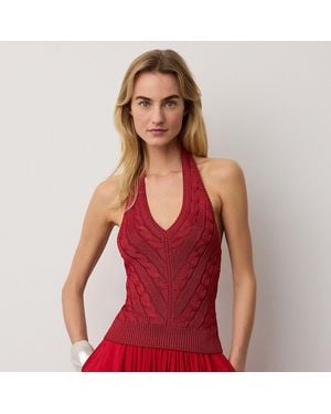 Ralph Lauren Cable-Knit Silk Halter Jumper - Red