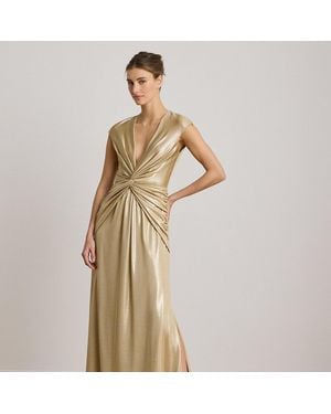 Ralph Lauren Twist-Front Metallic Cap-Sleeve Gown
