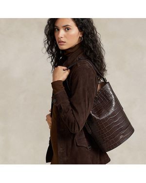 Polo Ralph Lauren Croc-embossed Medium Bellport Bucket Bag - Black