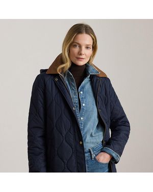 Ralph Lauren Twill-Trim Onion-Quilted Hooded Jacket - Blue