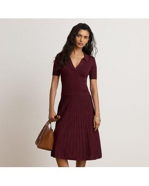 Ralph Lauren Rib-Knit Short-Sleeve Jumper Dress - Red