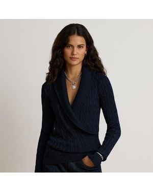 Ralph Lauren Pullover Mit Zopfmuster Und Schalkragen - Blau