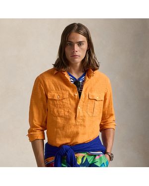 Ralph Lauren Classic Fit Linen Popover Workshirt - Orange