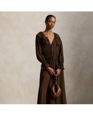 Polo Ralph Lauren Crêpe Jurk Met Ruches - Bruin