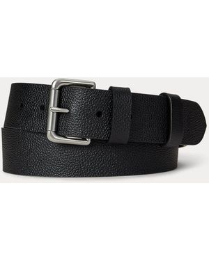 Ralph Lauren Pebbled Leather Roller-Buckle Belt - Black