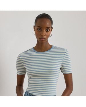 Ralph Lauren Striped Rib-Knit Stretch Cotton T-Shirt - Blue