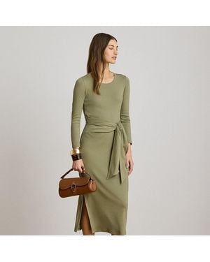 Ralph Lauren Tie-Front Cotton-Blend Crewneck Dress - Green