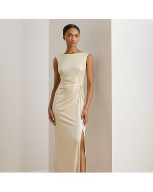 Ralph Lauren Buckle-Trim Metallic Jersey Gown - Natural