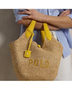 Ralph Lauren Polo Play Raffia-Leather Logo Tote - Metallic
