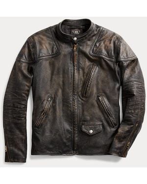RRL Slim Fit Leather Moto Jacket - Black