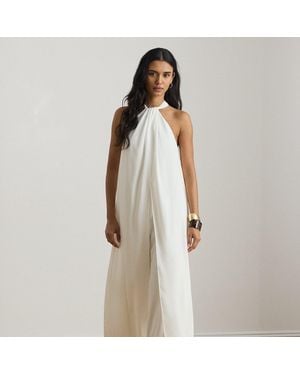 Ralph Lauren Cape Georgette Wide-Leg Halter Jumpsuit - Natural