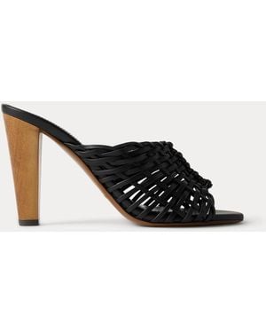 Ralph Lauren Adela 95 Mm Woven Lambskin Mule - Black