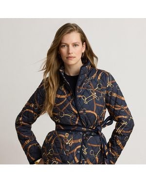 Ralph Lauren Belting-Print Quilted Mockneck Jacket - Black