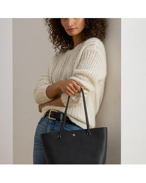 Ralph Lauren Medium Karly Crosshatch Leather Tote - Grey