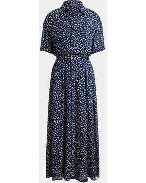Ralph Lauren Vestido Sura De Georgette Estampado - Azul