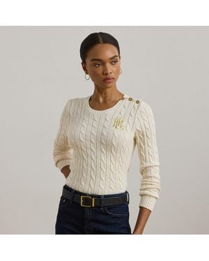 Ralph Lauren Kabelgebreide Katoenen Trui Met Knopen - Naturel