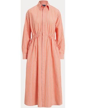 Polo Ralph Lauren Striped Cotton-Linen Drawcord Shirtdress - Pink